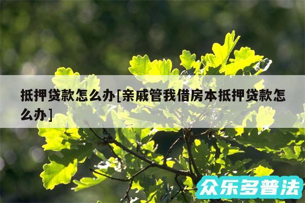 抵押贷款怎么办及亲戚管我借房本抵押贷款怎么办