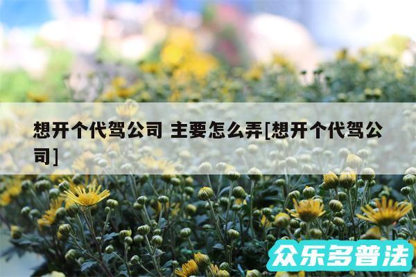 想开个代驾公司 主要怎么弄及想开个代驾公司