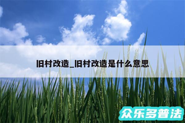 旧村改造_旧村改造是什么意思