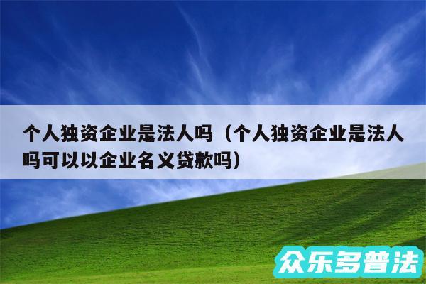 个人独资企业是法人吗以及个人独资企业是法人吗可以以企业名义贷款吗