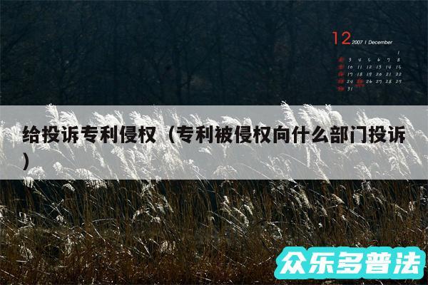 给投诉专利侵权以及专利被侵权向什么部门投诉