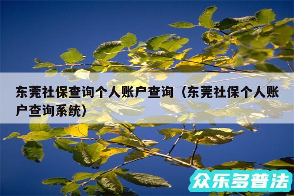 东莞社保查询个人账户查询以及东莞社保个人账户查询系统