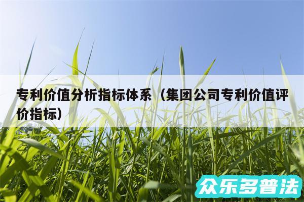 专利价值分析指标体系以及集团公司专利价值评价指标