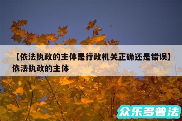 依法执政的主体是行政机关正确还是错误还有依法执政的主体