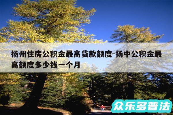 扬州住房公积金最高贷款额度-扬中公积金最高额度多少钱一个月