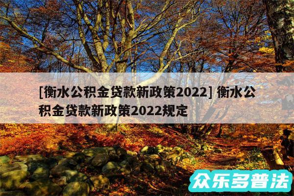 及衡水公积金贷款新政策2024 衡水公积金贷款新政策2024规定