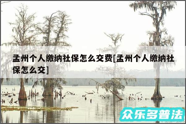 孟州个人缴纳社保怎么交费及孟州个人缴纳社保怎么交