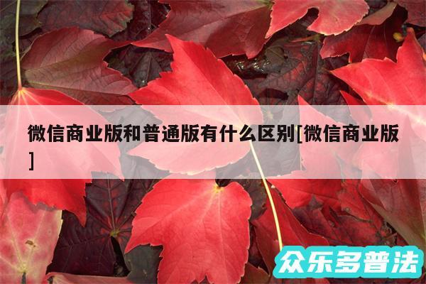 微信商业版和普通版有什么区别及微信商业版