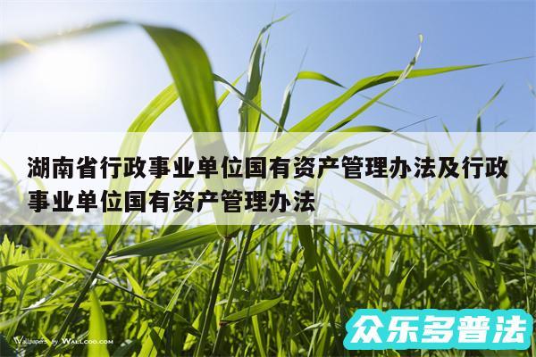 湖南省行政事业单位国有资产管理办法及行政事业单位国有资产管理办法