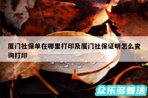 厦门社保单在哪里打印及厦门社保证明怎么查询打印