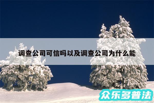 调查公司可信吗以及调查公司为什么能