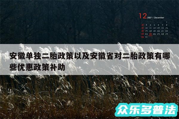 安徽单独二胎政策以及安徽省对二胎政策有哪些优惠政策补助