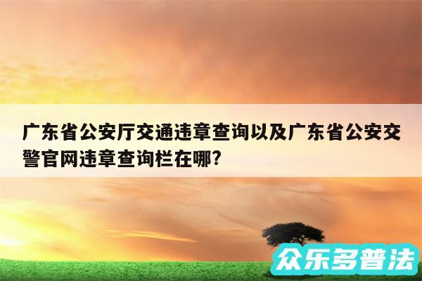 广东省公安厅交通违章查询以及广东省公安交警官网违章查询栏在哪?