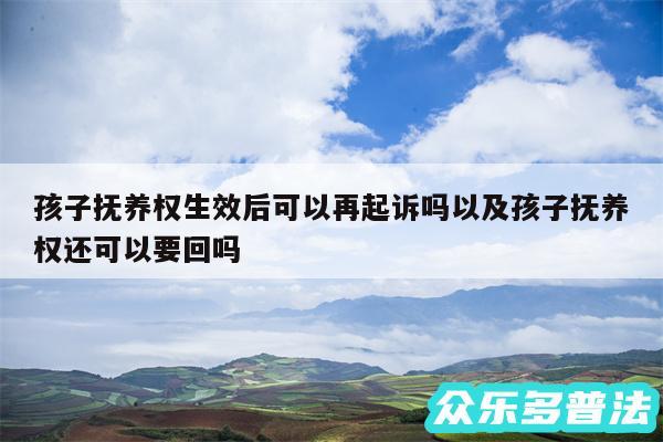 孩子抚养权生效后可以再起诉吗以及孩子抚养权还可以要回吗