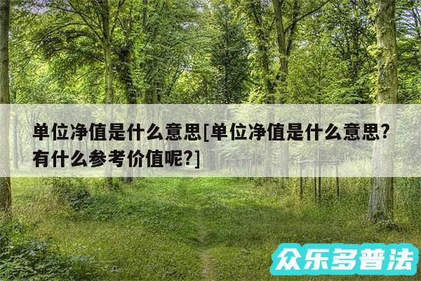 单位净值是什么意思及单位净值是什么意思?有什么参考价值呢?