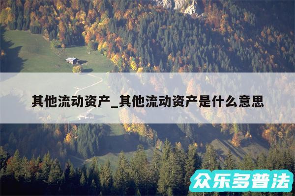 其他流动资产_其他流动资产是什么意思