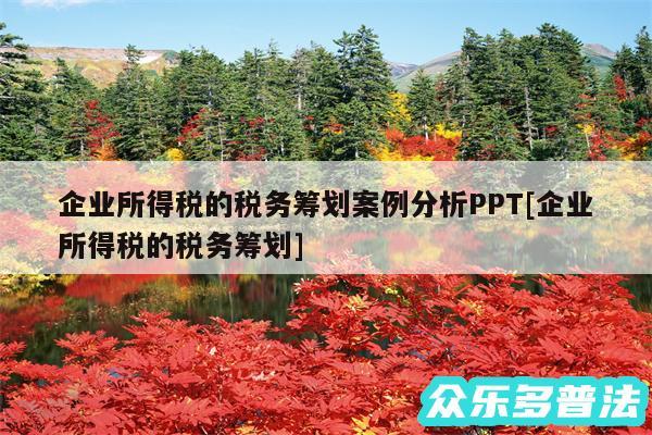 企业所得税的税务筹划案例分析PPT及企业所得税的税务筹划