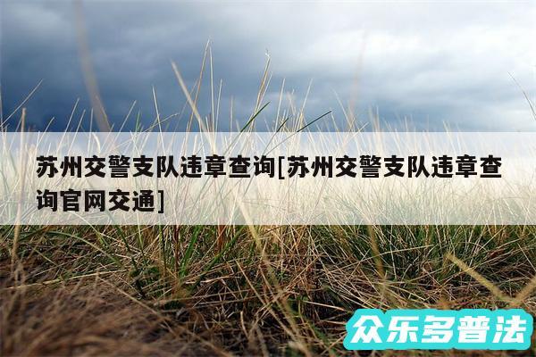 苏州交警支队违章查询及苏州交警支队违章查询官网交通