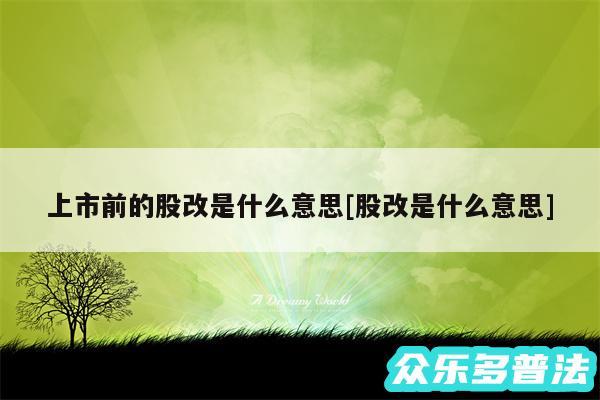 上市前的股改是什么意思及股改是什么意思