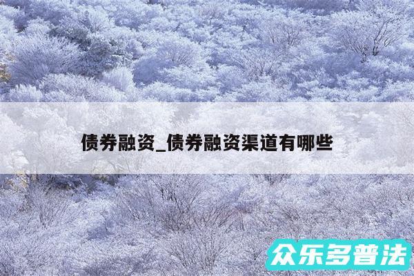 债券融资_债券融资渠道有哪些