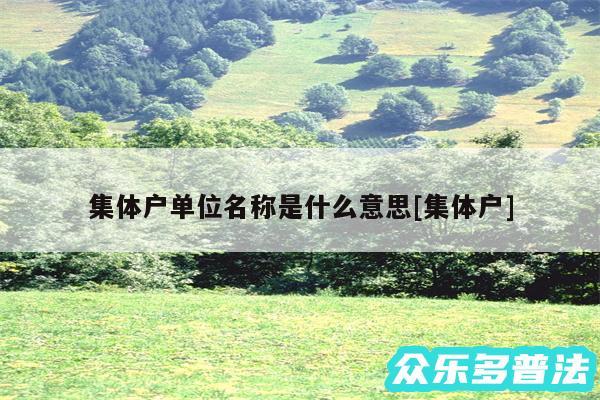 集体户单位名称是什么意思及集体户