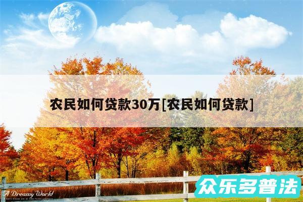农民如何贷款30万及农民如何贷款